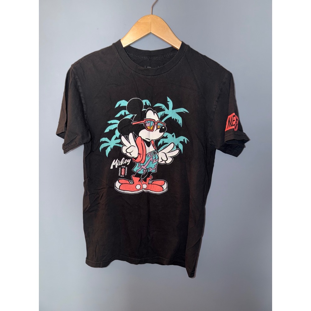 Neff Disney Mickey Mouse Tropical Vacation Black Graphic T-Shirt Mens Small